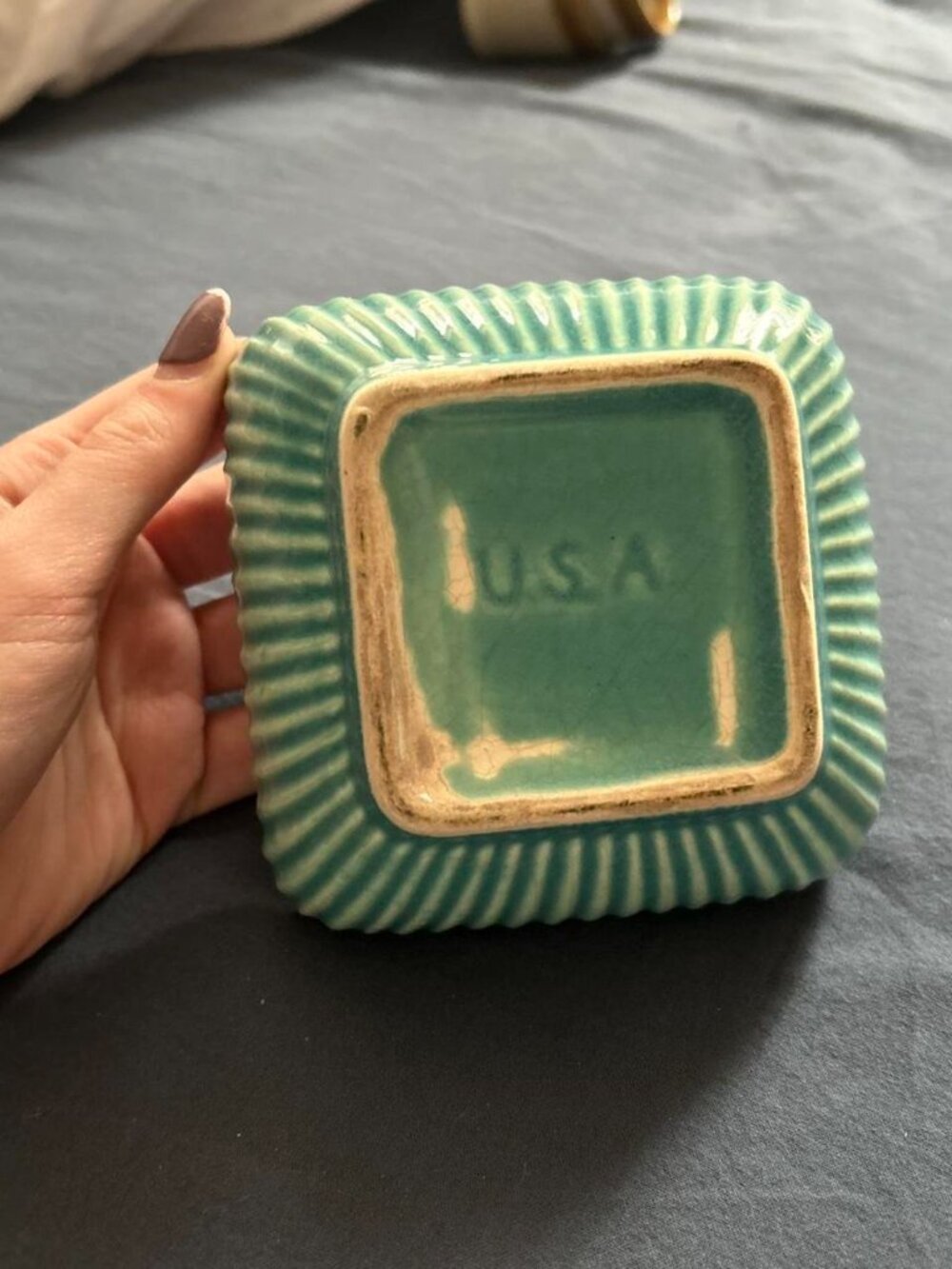 Small Vintage Sea Green Trinket Dish/ Candy Dish/ Planter - Picture 2 of 3